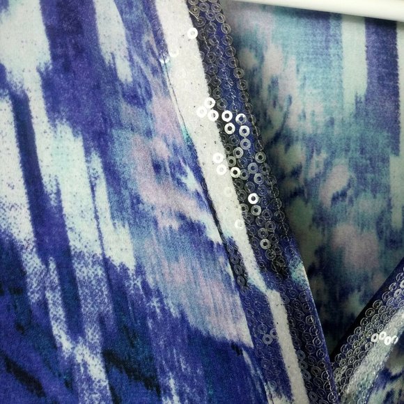 Chicos Floral Watercolor Asymmetrical Sheer Blouse High Low Size 2 Large Blue - Picture 5 of 7